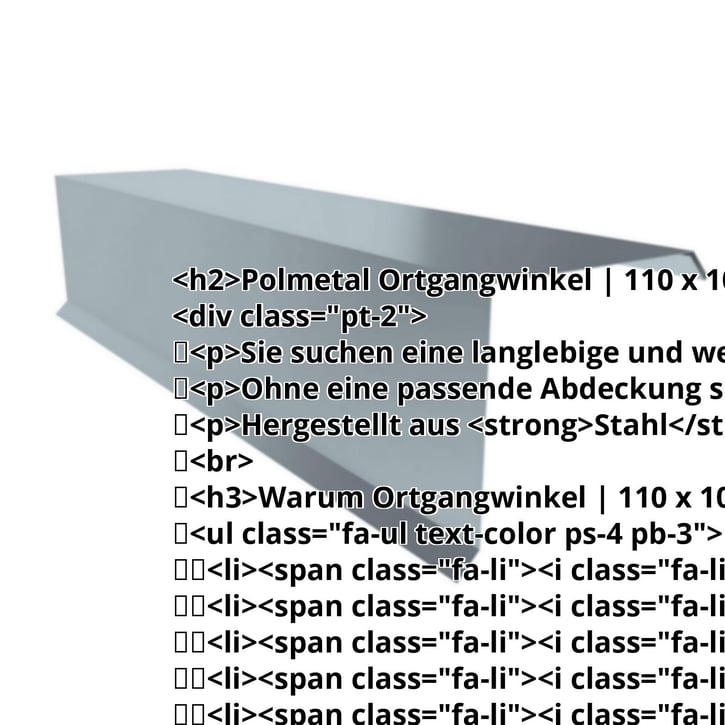 Ortgangwinkel | 110 x 100 x 2000 mm | Stahl 0,50 mm | 25 µm Polyester | 7000 - Fehgrau #2