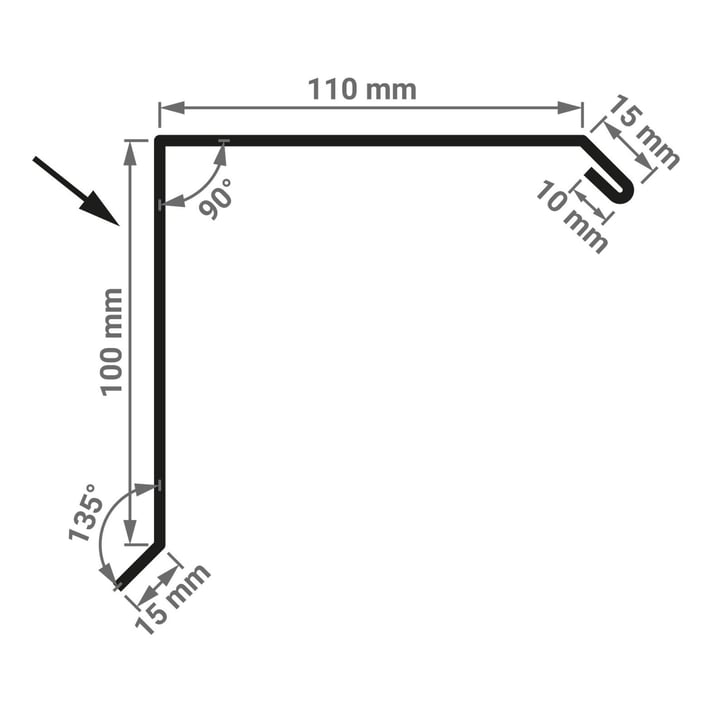 Ortgangwinkel | 110 x 100 x 2000 mm | Stahl 0,75 mm | 25 µm Polyester | 9010 - Reinweiß #2
