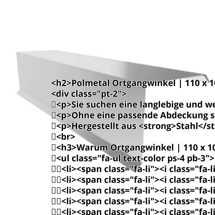 Ortgangwinkel | 110 x 100 x 2000 mm | Stahl 0,75 mm | 25 µm Polyester | 9006 - Weißaluminium #2