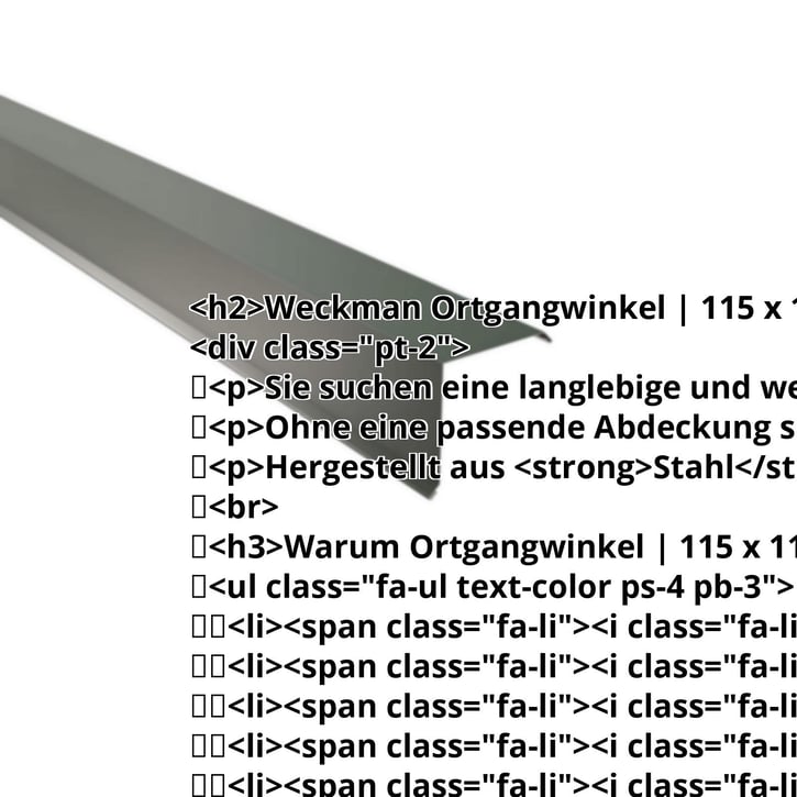 Ortgangwinkel | 115 x 115 mm | Stahl 0,75 mm | 25 µm Polyester | 6020 - Chromoxidgrün #2