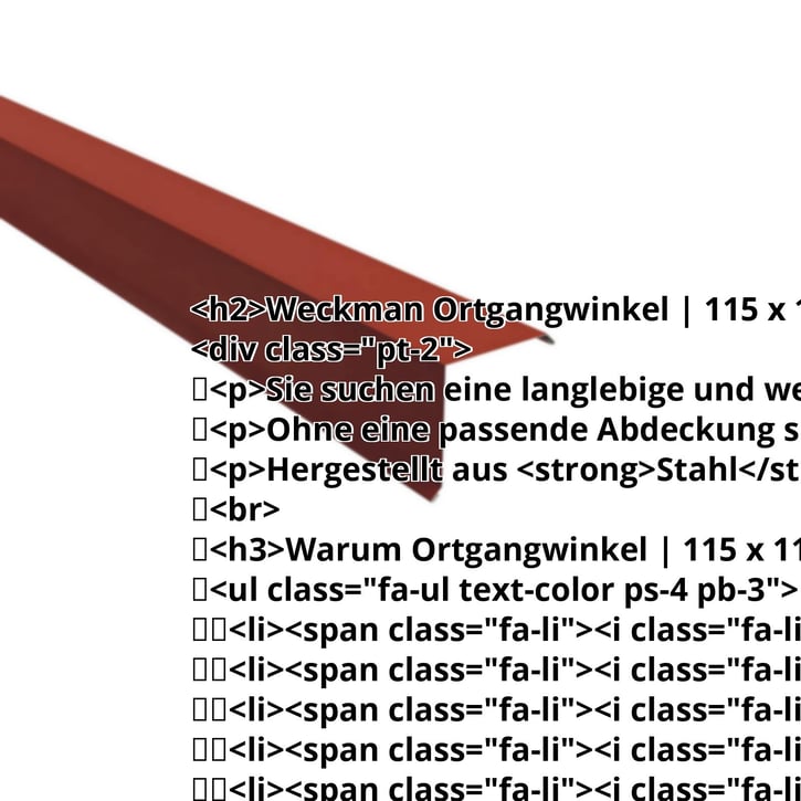 Ortgangwinkel | 115 x 115 mm | Stahl 0,50 mm | 35 µm Mattpolyester | 29 - Rot #2