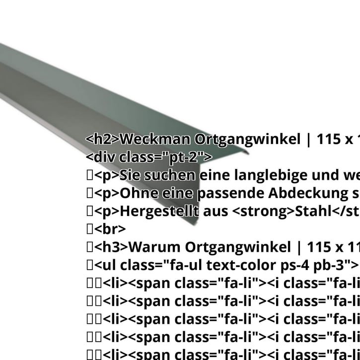Ortgangwinkel | 115 x 115 mm | Stahl 0,50 mm | 60 µm Puramid | 6005 - Moosgrün #2