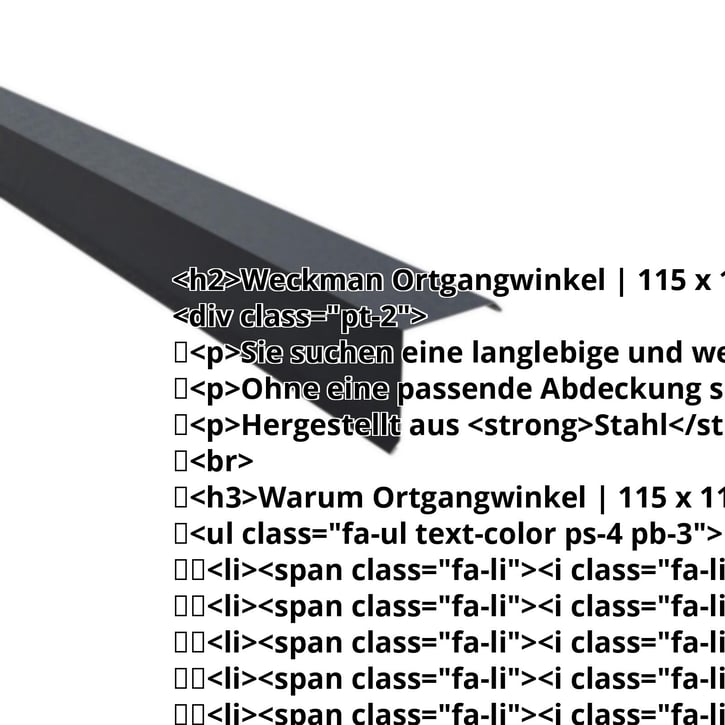 Ortgangwinkel | 115 x 115 mm | Stahl 0,50 mm | 80 µm Shimoco | 7016 - Anthrazitgrau #2