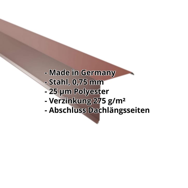 Ortgangwinkel | 150 x 150 mm | Stahl 0,75 mm | 25 µm Polyester | 8012 - Rotbraun #2