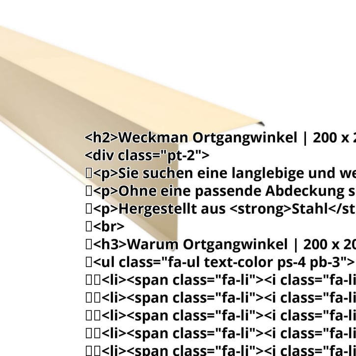 Ortgangwinkel | 200 x 200 mm | Stahl 0,75 mm | 25 µm Polyester | 1015 - Hellelfenbein #2