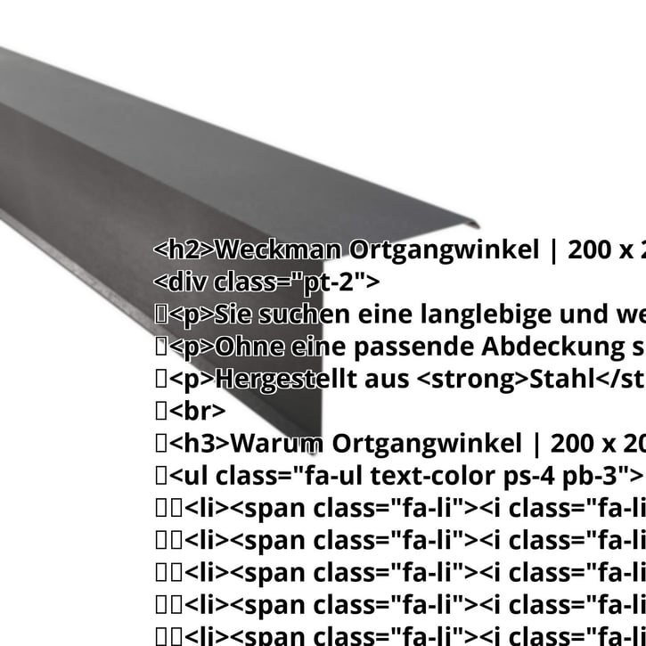 Ortgangwinkel | 200 x 200 mm | Stahl 0,50 mm | 35 µm Mattpolyester | 23 - Dunkelgrau #2