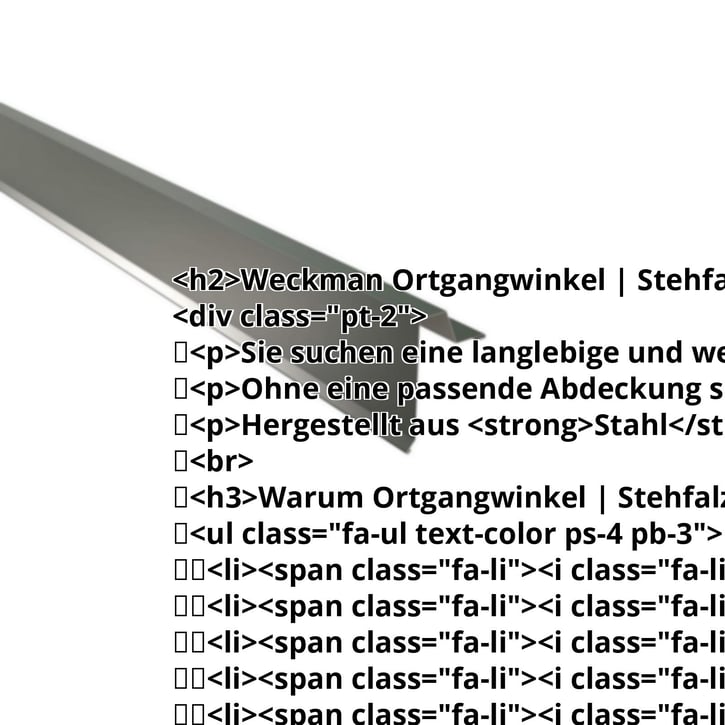 Ortgangwinkel | Stehfalzprofil 33/500 | Stahl 0,63 mm | 25 µm Polyester | 6020 - Chromoxidgrün #2