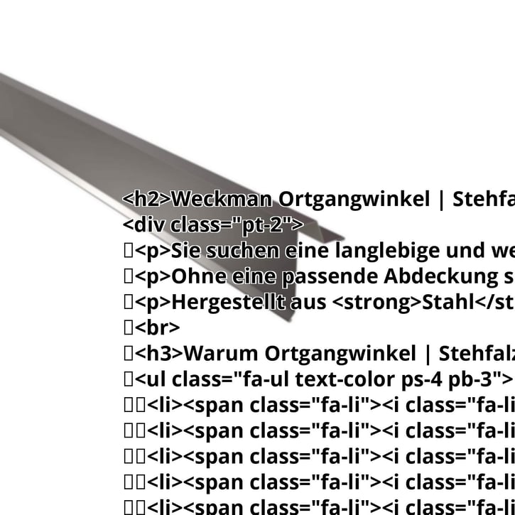 Ortgangwinkel | Stehfalzprofil 33/500 | Stahl 0,63 mm | 25 µm Polyester | 8017 - Schokoladenbraun #2