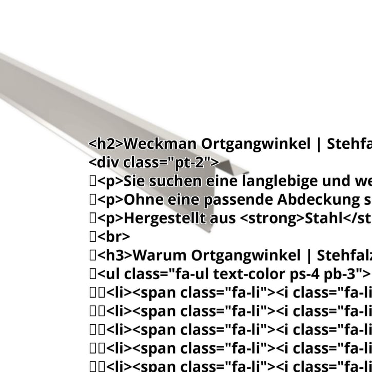 Ortgangwinkel | Stehfalzprofil 33/500 | Stahl 0,63 mm | 25 µm Polyester | 9002 - Grauweiß #2
