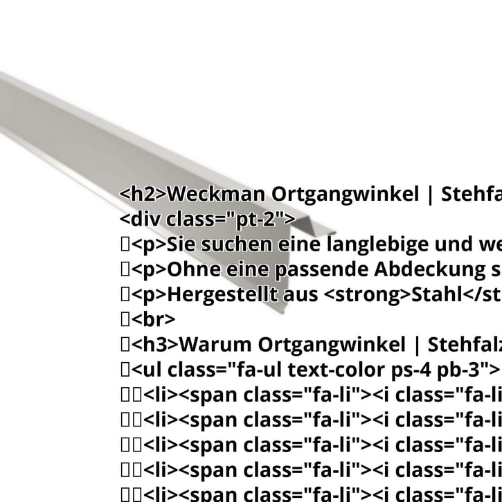 Ortgangwinkel | Stehfalzprofil 33/500 | Stahl 0,63 mm | 25 µm Polyester | 9006 - Weißaluminium #2
