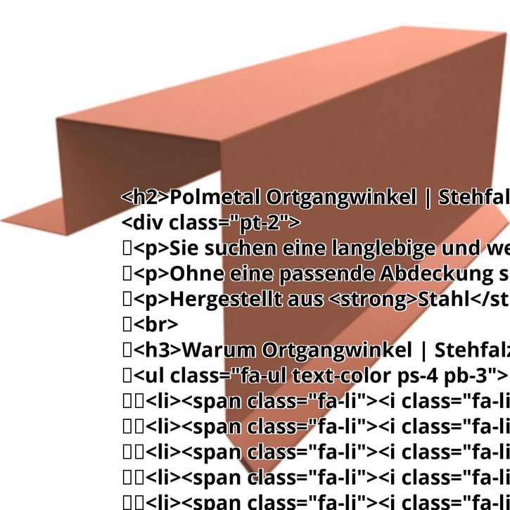 Ortgangwinkel | Stehfalzprofil PD-510-S | Stahl 0,50 mm | 50 µm PURLAK® | 8004 - Kupferbraun #2