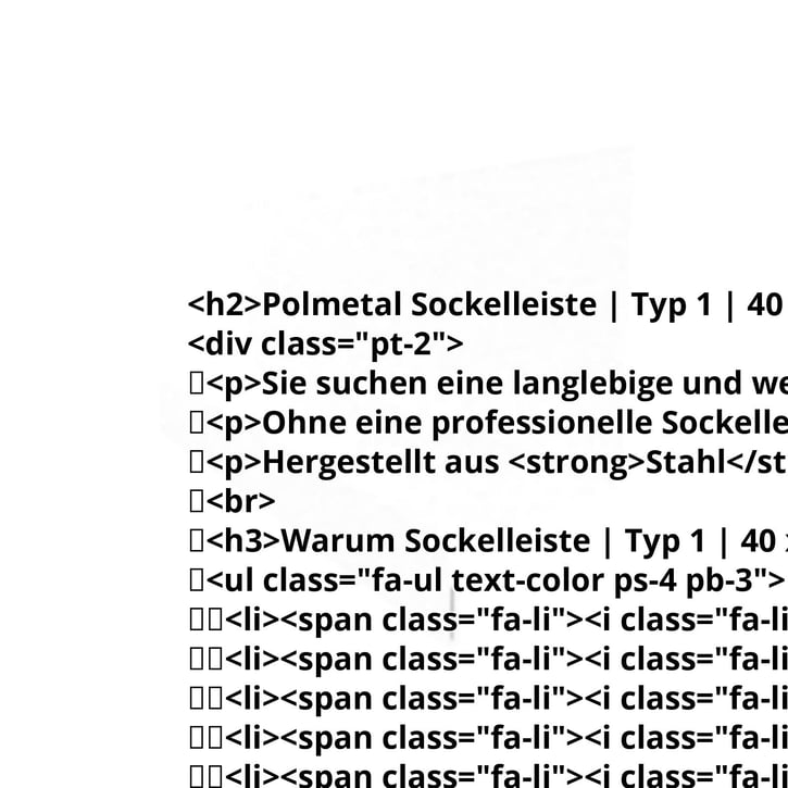 Sockelleiste | Typ 1 | 40 x 24 x 25 x 2000 mm | Stahl 0,50 mm | Aluzink | Silbergrau #2
