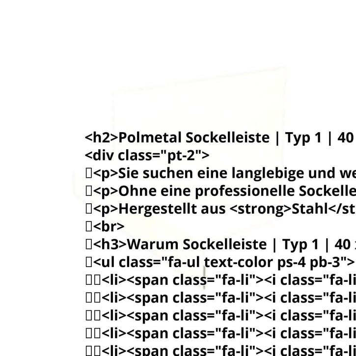 Sockelleiste | Typ 1 | 40 x 24 x 25 x 2000 mm | Stahl 0,50 mm | 25 µm Polyester | 9002 - Grauweiß #2