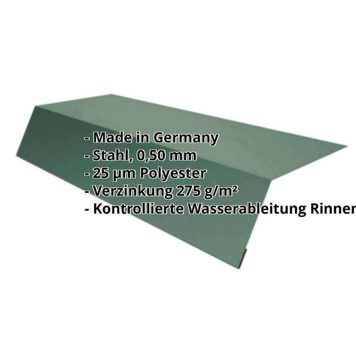 Traufenblech | 125 x 70 x 2000 mm | Stahl 0,50 mm | 25 µm Polyester | 6005 - Moosgrün #2