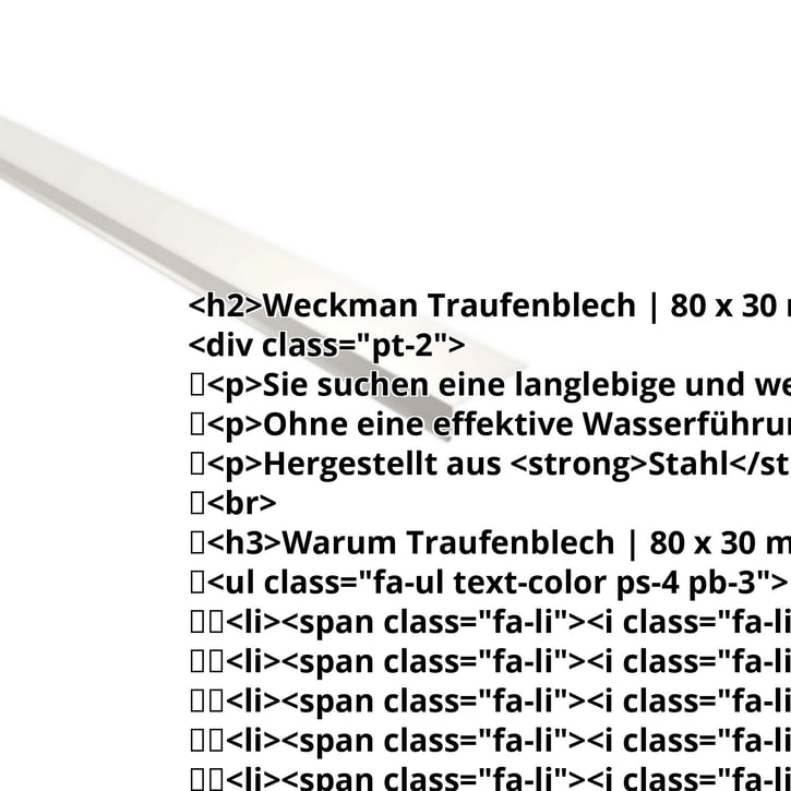 Traufenblech | 80 x 30 mm | 100° | Stahl 0,63 mm | 25 µm Polyester | 9010 - Reinweiß #2