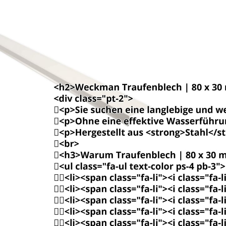 Traufenblech | 80 x 30 mm | 95° | Stahl 0,63 mm | 25 µm Polyester | 9010 - Reinweiß #2