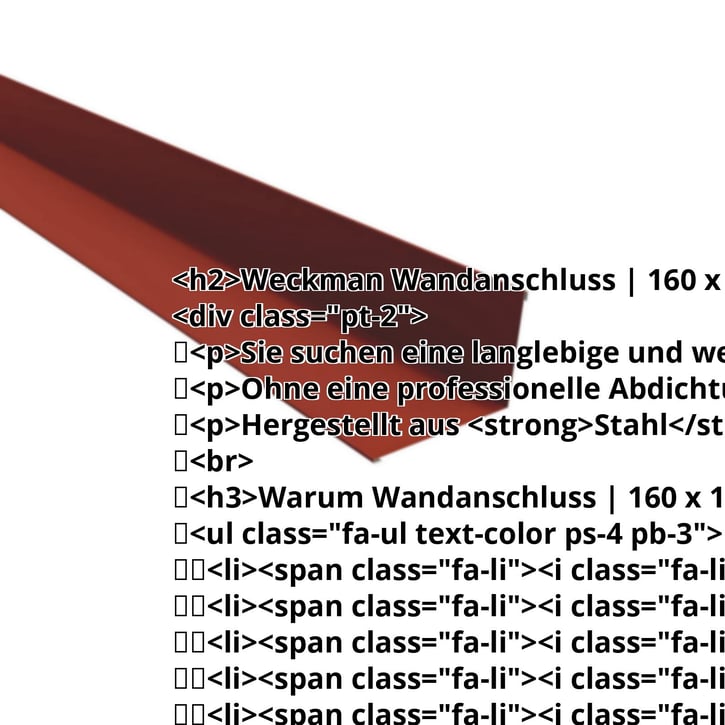 Wandanschluss | 160 x 115 mm | 95° | Stahl 0,50 mm | 35 µm Mattpolyester | 29 - Rot #2