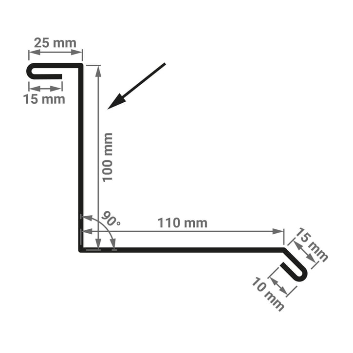 Wandanschluss | Typ 1 | 100 x 110 x 2000 | 90° | Stahl 0,75 mm | 25 µm Polyester | 9010 - Reinweiß #2