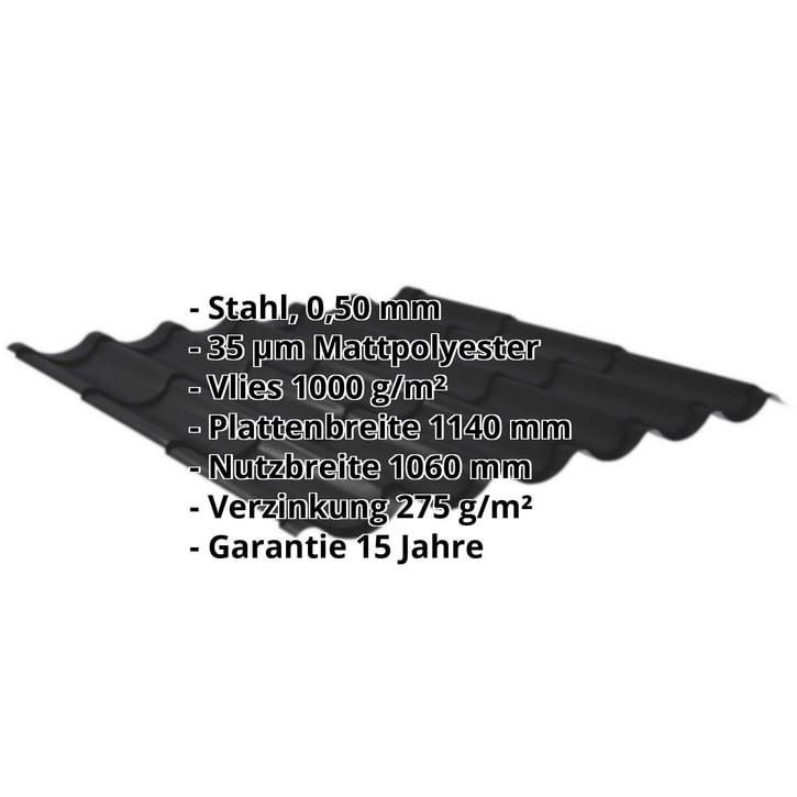 Pfannenblech 2/1060 | Anti-Tropf 1000 g/m² | Stahl 0,50 mm | 35 µm Mattpolyester | 33 - Schwarz #2