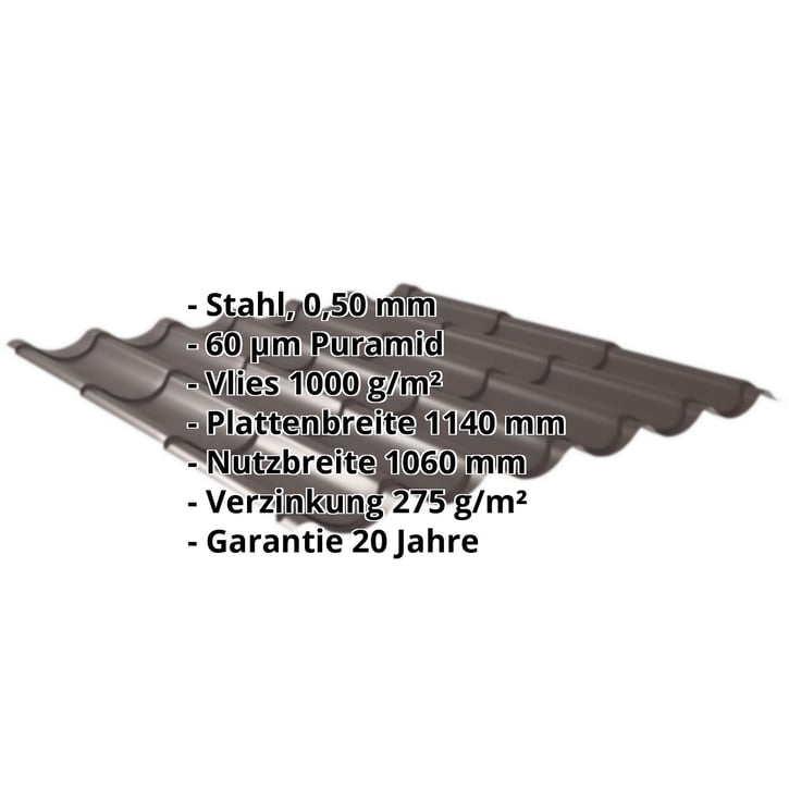 Pfannenblech 2/1060 | Anti-Tropf 1000 g/m² | Stahl 0,50 mm | 60 µm Puramid | 8017 - Schokoladenbraun #2