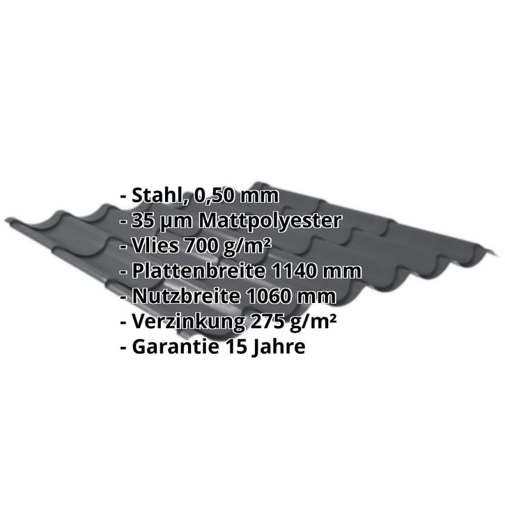 Pfannenblech 2/1060 | Anti-Tropf 700 g/m² | Stahl 0,50 mm | 35 µm Mattpolyester | 23 - Dunkelgrau #2