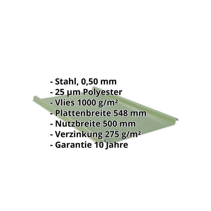 Stehfalzblech 33/500-LE | Dach | Anti-Tropf 1000 g/m² | Stahl 0,50 mm | 25 µm Polyester | 6011 - Resedagrün #2