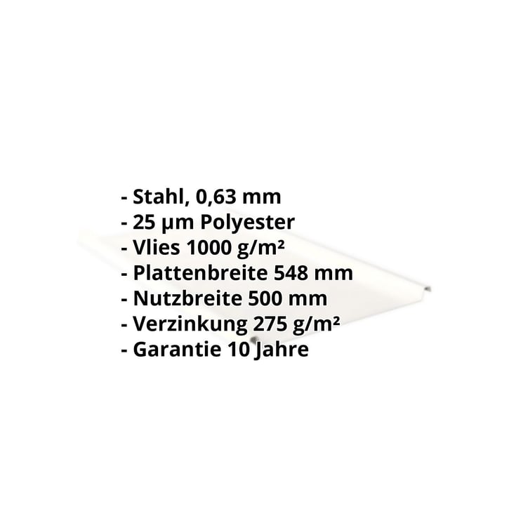Stehfalzblech 33/500-LE | Dach | Anti-Tropf 1000 g/m² | Stahl 0,63 mm | 25 µm Polyester | 9010 - Reinweiß #2