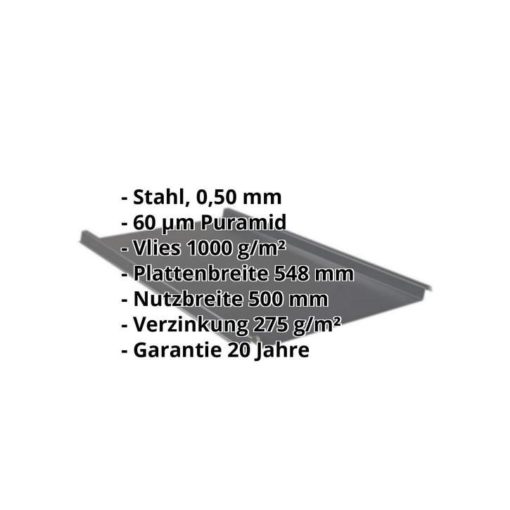 Stehfalzblech 33/500-LE | Dach | Anti-Tropf 1000 g/m² | Stahl 0,50 mm | 60 µm Puramid | 7016 - Anthrazitgrau #2