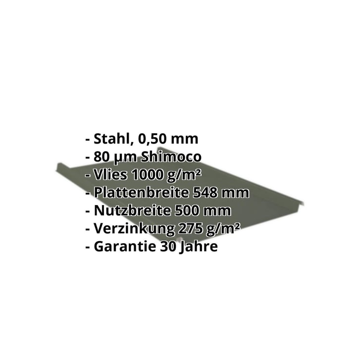 Stehfalzblech 33/500-LE | Dach | Anti-Tropf 1000 g/m² | Stahl 0,50 mm | 80 µm Shimoco | 6020 - Chromoxidgrün #2