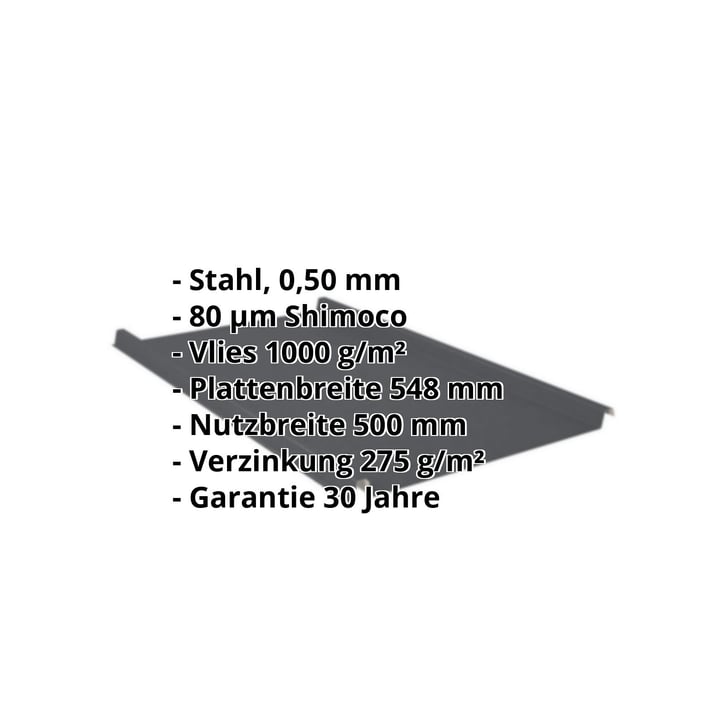 Stehfalzblech 33/500-LE | Dach | Anti-Tropf 1000 g/m² | Stahl 0,50 mm | 80 µm Shimoco | 7016 - Anthrazitgrau #2