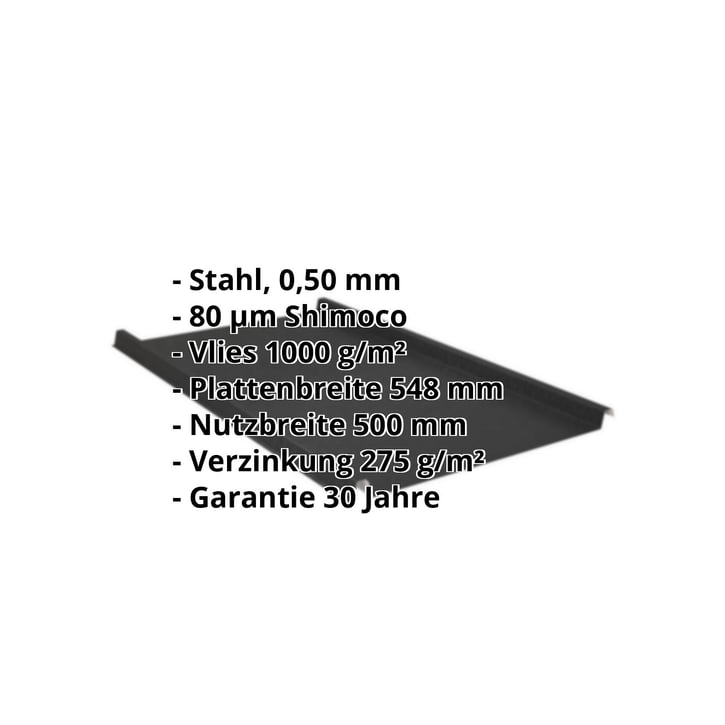 Stehfalzblech 33/500-LE | Dach | Anti-Tropf 1000 g/m² | Stahl 0,50 mm | 80 µm Shimoco | 9005 - Tiefschwarz #2