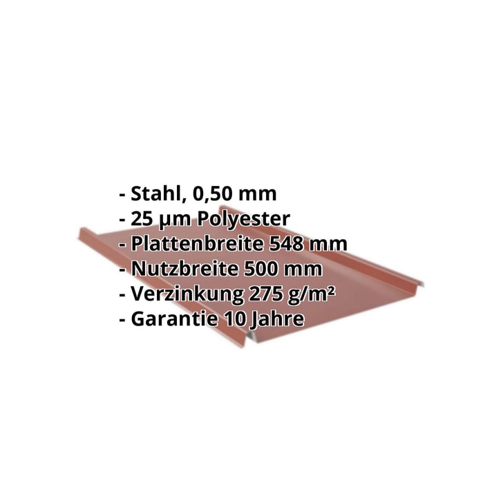 Stehfalzblech 33/500-LE | Dach | Stahl 0,50 mm | 25 µm Polyester | 8012 - Rotbraun #2