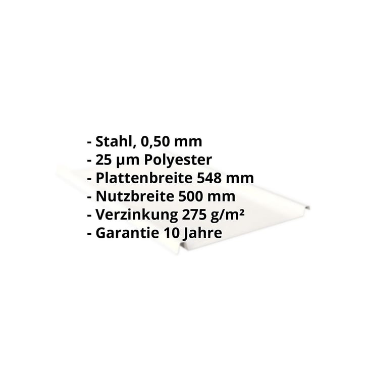 Stehfalzblech 33/500-LE | Dach | Stahl 0,50 mm | 25 µm Polyester | 9010 - Reinweiß #2