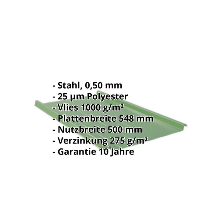 Stehfalzblech 33/500-LR | Dach | Anti-Tropf 1000 g/m² | Stahl 0,50 mm | 25 µm Polyester | 6002 - Laubgrün #2