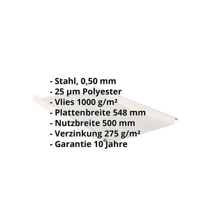 Stehfalzblech 33/500-LR | Dach | Anti-Tropf 1000 g/m² | Stahl 0,50 mm | 25 µm Polyester | 9002 - Grauweiß #2