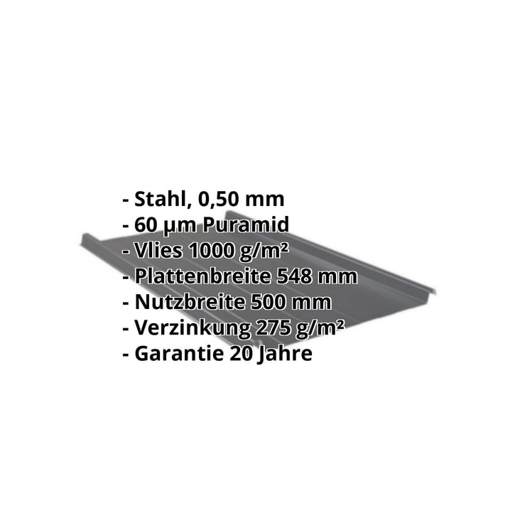 Stehfalzblech 33/500-LR | Dach | Anti-Tropf 1000 g/m² | Stahl 0,50 mm | 60 µm Puramid | 7016 - Anthrazitgrau #2