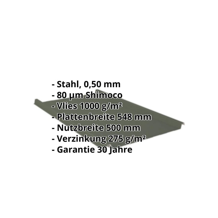 Stehfalzblech 33/500-LR | Dach | Anti-Tropf 1000 g/m² | Stahl 0,50 mm | 80 µm Shimoco | 6020 - Chromoxidgrün #2