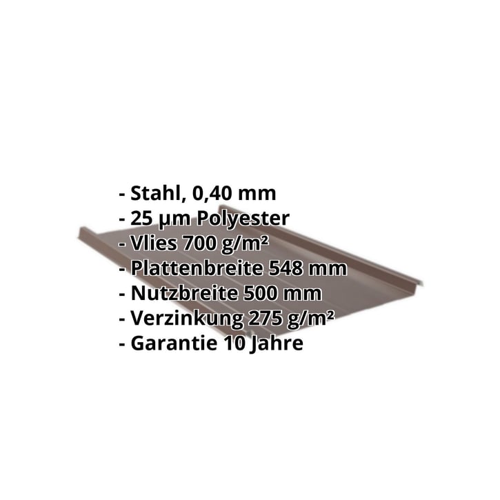 Stehfalzblech 33/500-LR | Dach | Anti-Tropf 700 g/m² | Sonderposten | Stahl 0,40 mm | 25 µm Polyester | 8014 - Sepiabraun #2