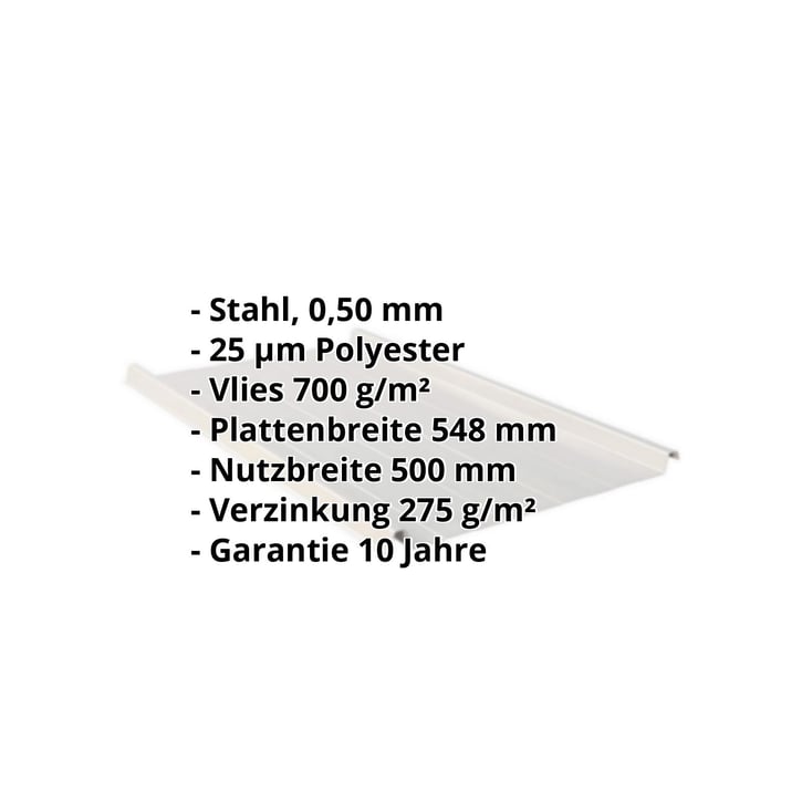 Stehfalzblech 33/500-LR | Dach | Anti-Tropf 700 g/m² | Stahl 0,50 mm | 25 µm Polyester | 9006 - Weißaluminium #2