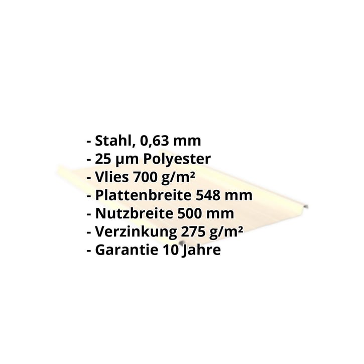 Stehfalzblech 33/500-LR | Dach | Anti-Tropf 700 g/m² Stahl 0,63 mm | 25 µm Polyester | 1015 - Hellelfenbein Stehfalzblech 33/500-LR | Dach | Anti-Tropf 700 g/m² | Stahl 0,63 mm | 25 µm Polyester | 1015 - Hellelfenbein #2