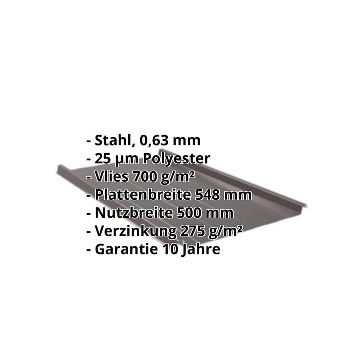 Stehfalzblech 33/500-LR | Dach | Anti-Tropf 700 g/m² | Stahl 0,63 mm | 25 µm Polyester | 8017 - Schokoladenbraun #2