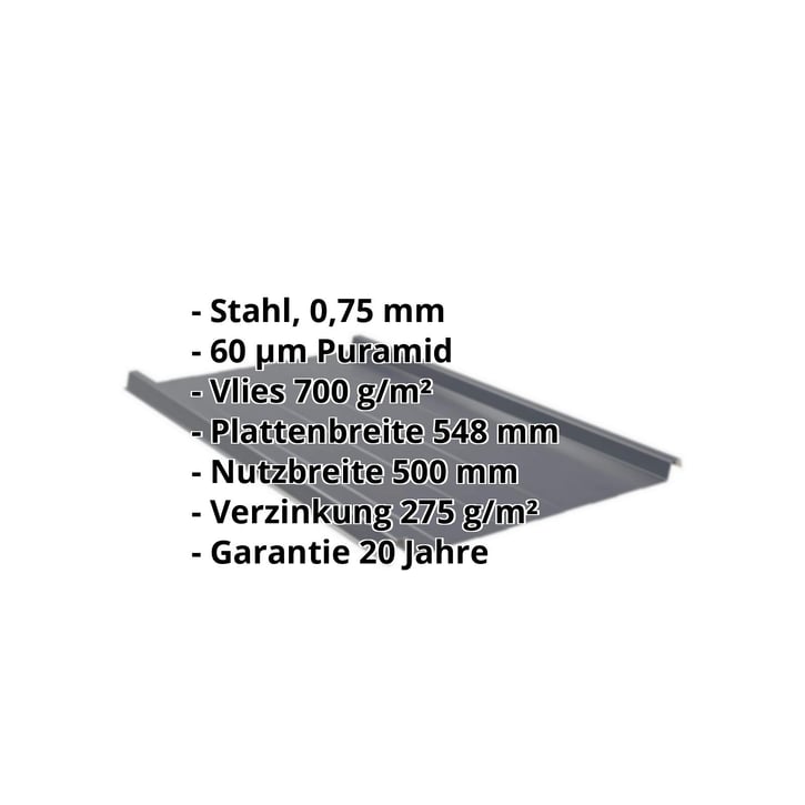 Stehfalzblech 33/500-LR | Dach | Anti-Tropf 700 g/m² | Stahl 0,75 mm | 60 µm Puramid | 7016 - Anthrazitgrau #2