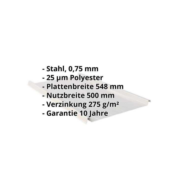Stehfalzblech 33/500-LR | Dach | Stahl 0,75 mm | 25 µm Polyester | 9006 - Weißaluminium #2
