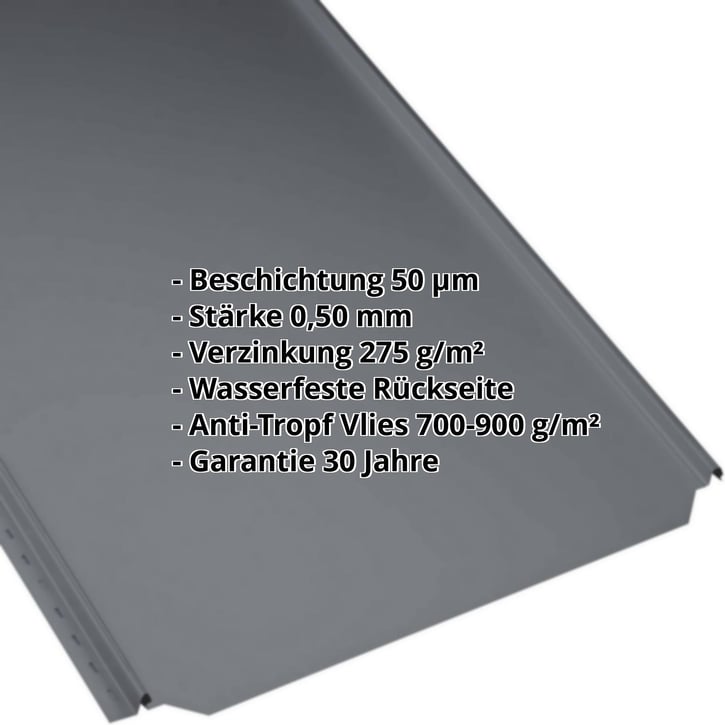 Stehfalzblech PD-510-S | Flach | Anti-Tropf 700 g/m² Stahl 0,50 mm | 50 µm PURLAK® | 7016 - Anthrazitgrau Stehfalzblech PD-510-S | Flach | Anti-Tropf 700 g/m² | Stahl 0,50 mm | 50 µm PURLAK® | 7016 - Anthrazitgrau #2