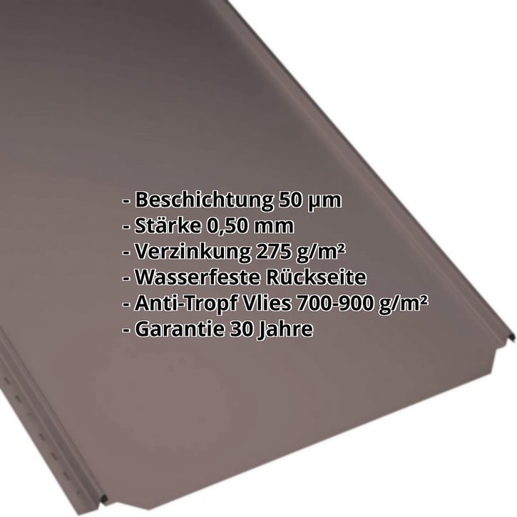 Stehfalzblech PD-510-S | Flach | Anti-Tropf 700 g/m² Stahl 0,50 mm | 50 µm PURMAT® | 8017 - Schokoladenbraun Stehfalzblech PD-510-S | Flach | Anti-Tropf 700 g/m² | Stahl 0,50 mm | 50 µm PURMAT® | 8017 - Schokoladenbraun #2