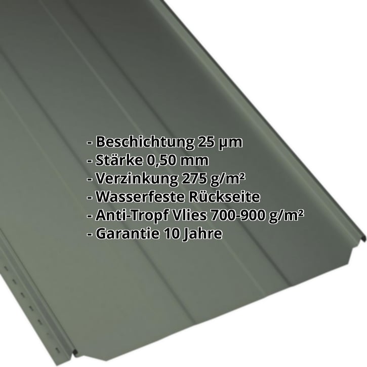 Stehfalzblech PD-510-S | Trapez | Anti-Tropf 700 g/m² Stahl 0,50 mm | 25 µm Polyester | 6020 - Chromoxidgrün Stehfalzblech PD-510-S | Trapez | Anti-Tropf 700 g/m² | Stahl 0,50 mm | 25 µm Polyester | 6020 - Chromoxidgrün #2