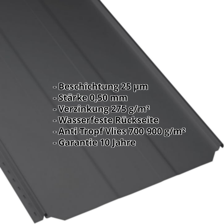 Stehfalzblech PD-510-S | Trapez | Anti-Tropf 700 g/m² Stahl 0,50 mm | 25 µm Polyester | 9005 - Tiefschwarz Stehfalzblech PD-510-S | Trapez | Anti-Tropf 700 g/m² | Stahl 0,50 mm | 25 µm Polyester | 9005 - Tiefschwarz #2