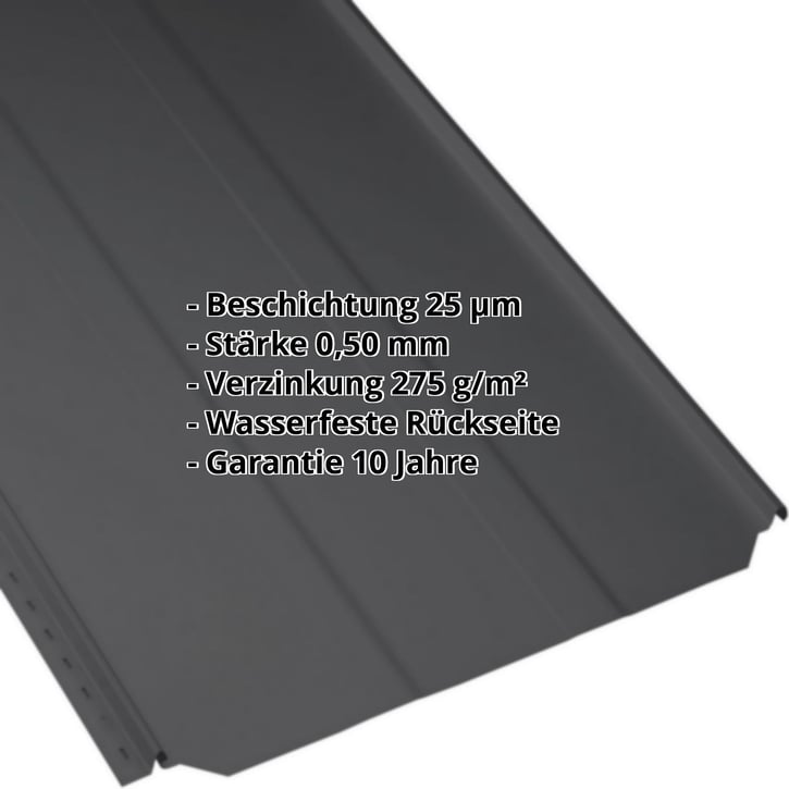 Stehfalzblech PD-510-S | Trapez Stahl 0,50 mm | 50 µm PURMAT® | 9005 - Tiefschwarz Stehfalzblech PD-510-S | Trapez | Stahl 0,50 mm | 50 µm PURMAT® | 9005 - Tiefschwarz #2