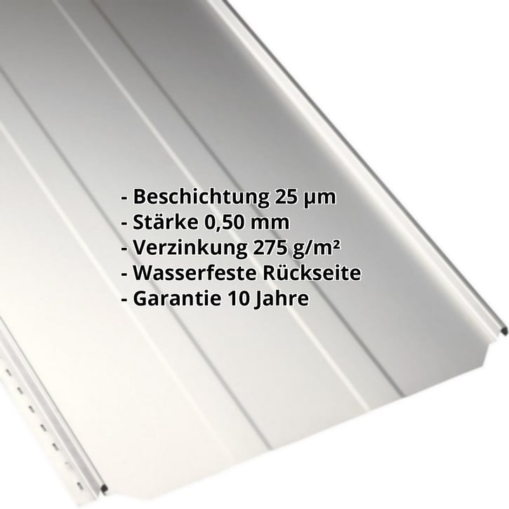 Stehfalzblech PD-510-S | Trapez | Stahl 0,50 mm | 25 µm Polyester | 9010 - Reinweiß #2