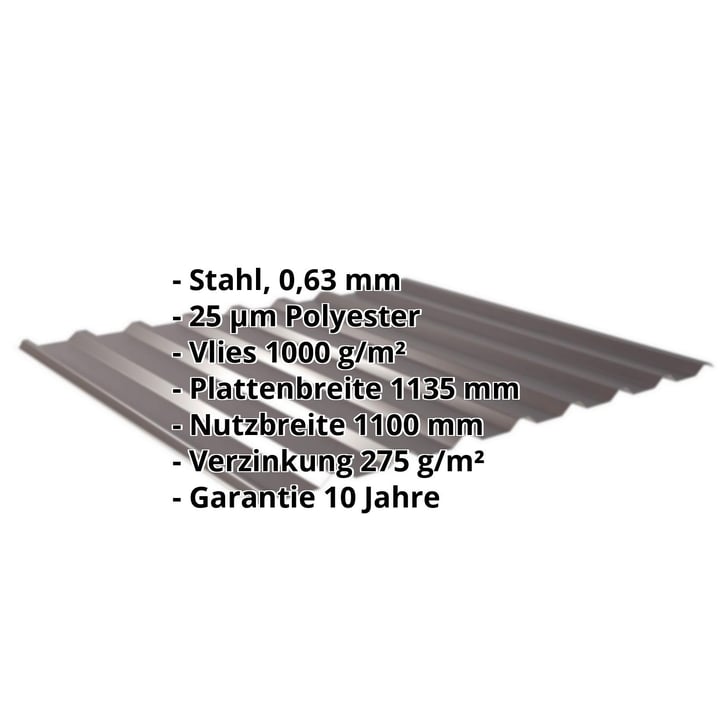 Trapezblech 20/1100 | Dach | Anti-Tropf 1000 g/m² | Stahl 0,63 mm | 25 µm Polyester | 8017 - Schokoladenbraun #2